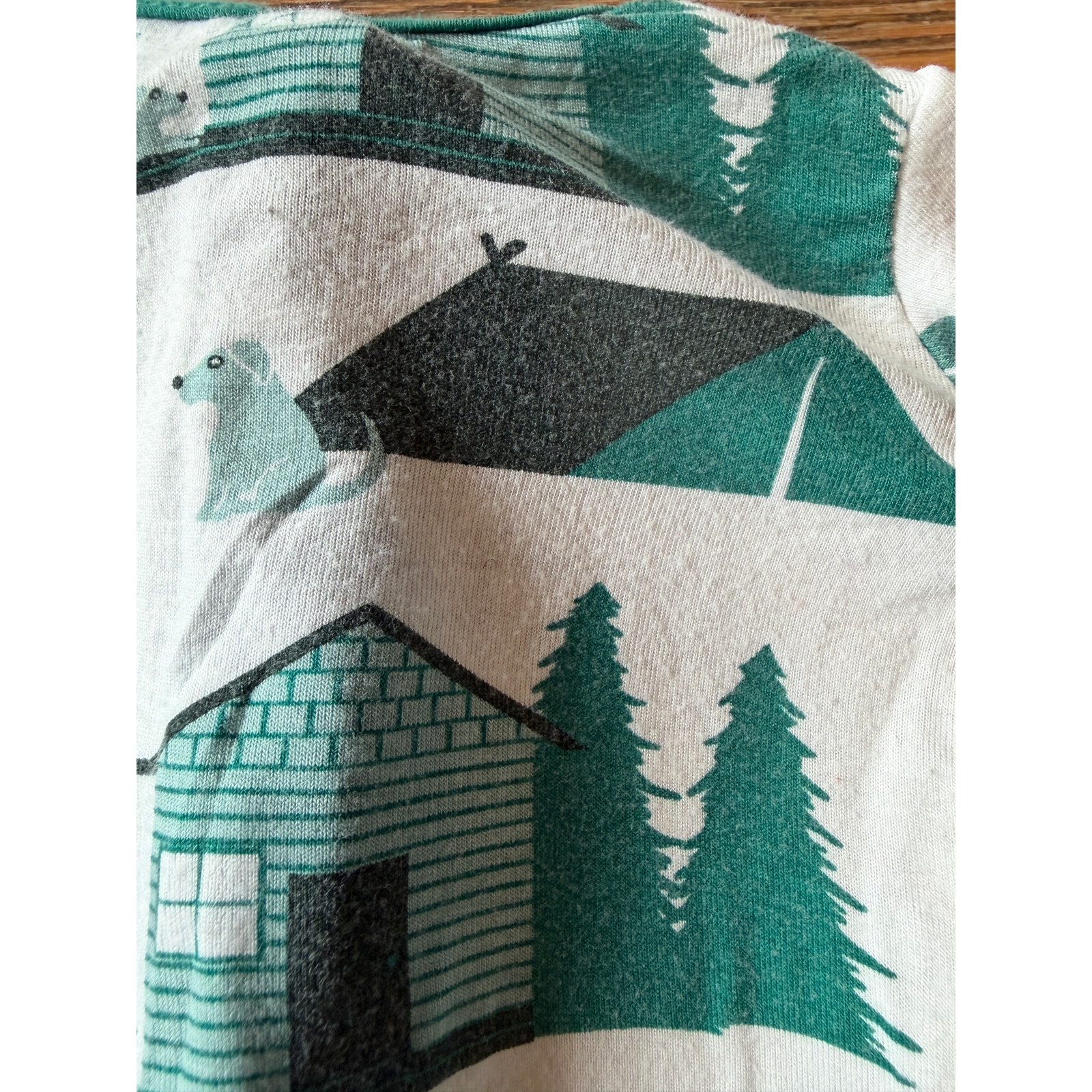 Kickee Pants Bamboo Zip Footie Newborn Cabin Bear Pine Tree Print Teal White — image 3 of 6